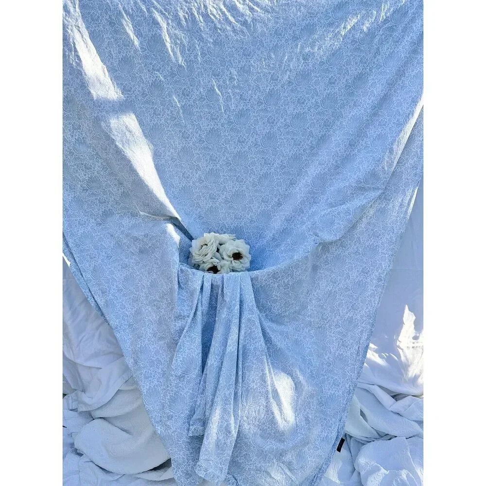 Ralph Lauren TWIN Flat Sheet Blue White Toile Jacobean Cotton French Country EUC